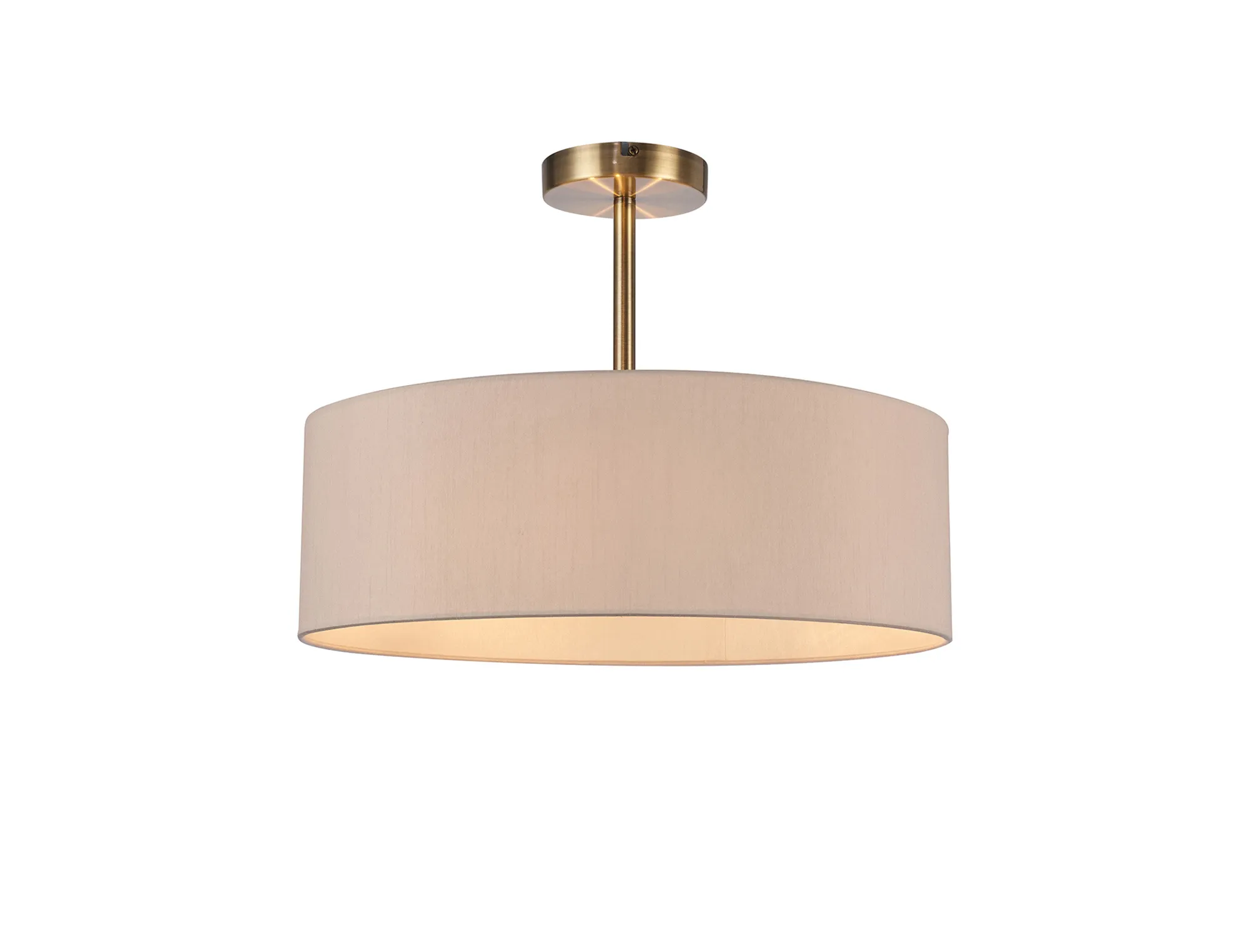 Baymont 45cm Semi Flush 3 Light Antique Brass, Nude Beige/Moonlight